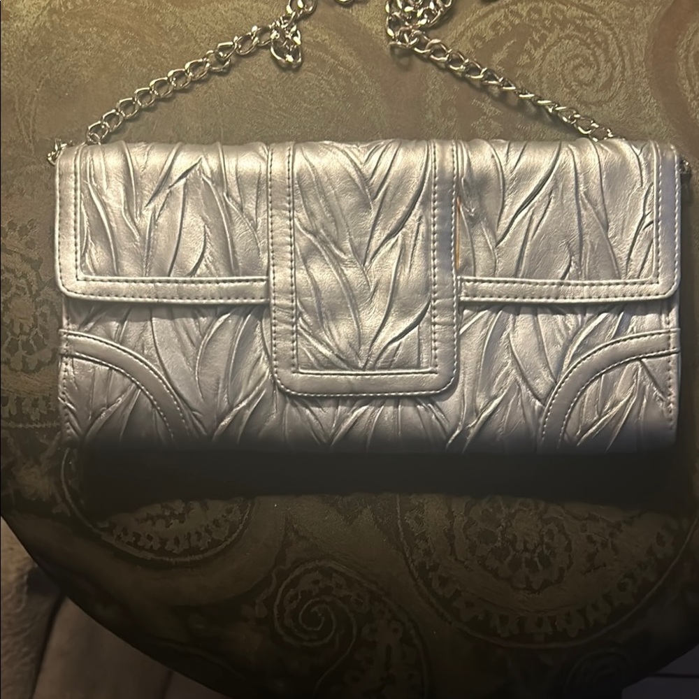 Silver Quilted Clutch with Chain Strap